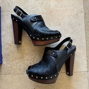 UGG Nicco Calf Hair Leather Platform Sandals Women’s Black